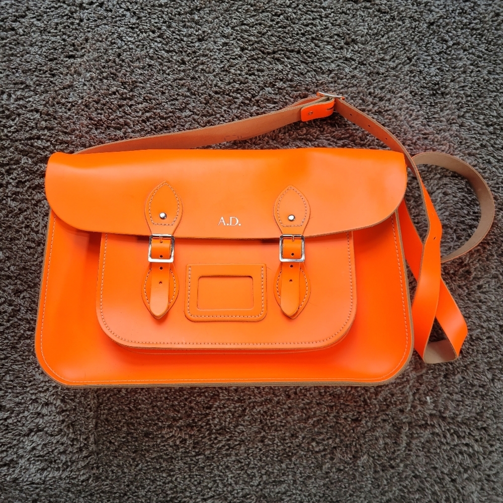 The Leather Satchel Co satchel with Crossbody Straps in Neon Orange